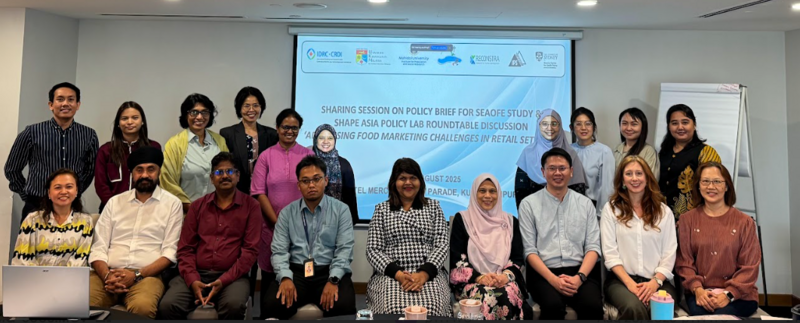 Participants of the SHAPE Asia Policy Lab on ‘Addressing Food Marketing Challenges in Retail Settings,’ held on 20 August 2025 in Kuala Lumpur. The session brought together stakeholders from government, academia, civil society, and industry to share insights and explore collaborative policy solutions for healthier food environments.Image